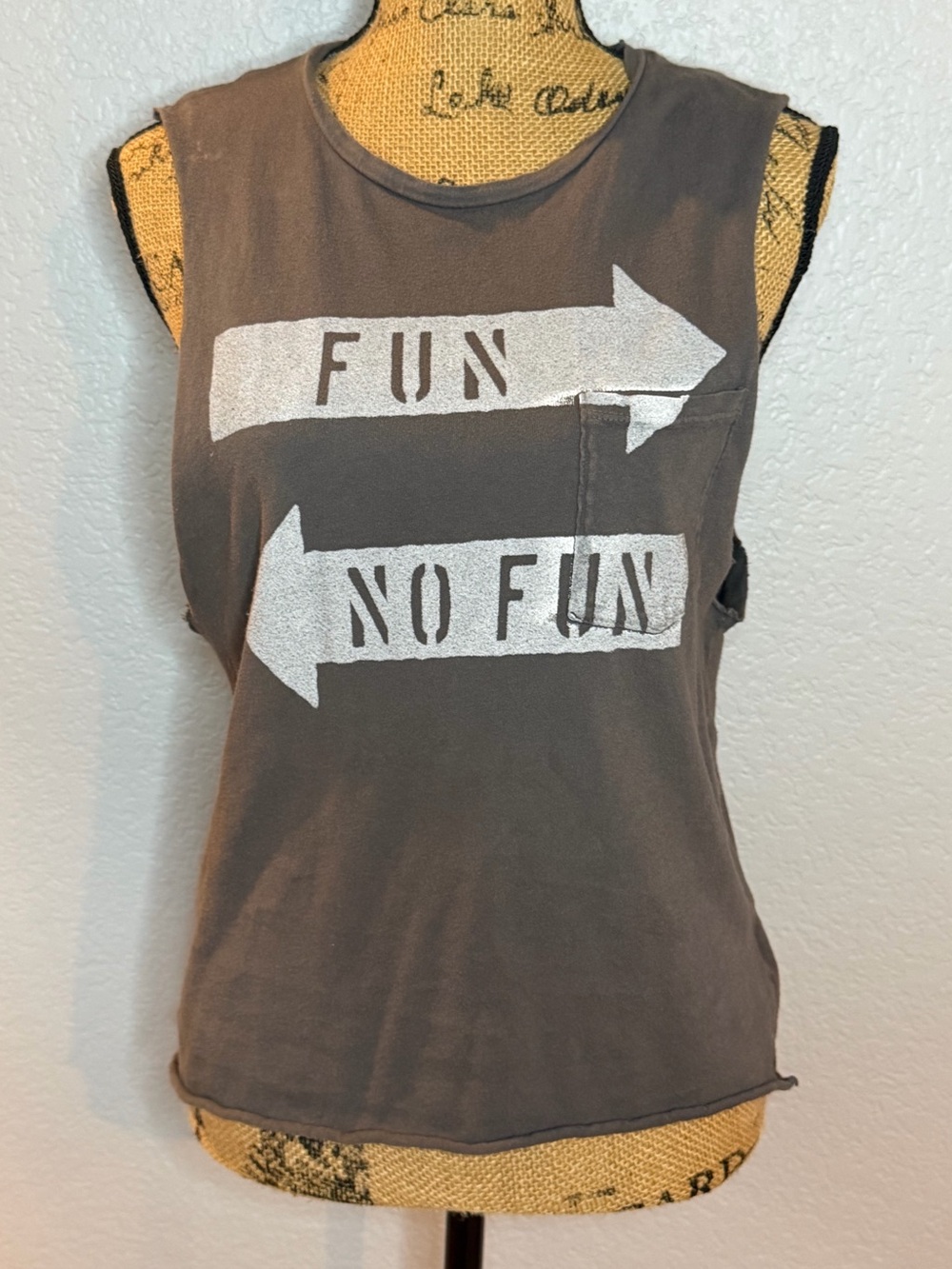 Project Social T Gray Graphic Muscle Tee - "Fun / No Fun" Arrow Print